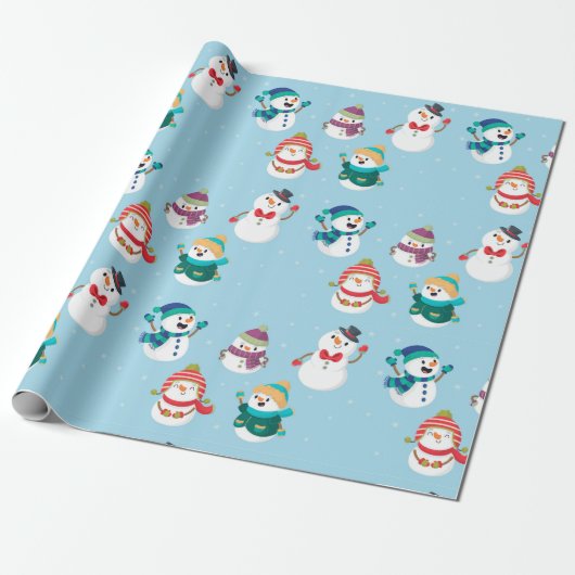 Waterverf Kerst Schattigee Sneeuwman Party Cadeaupapier (Uitgerold)