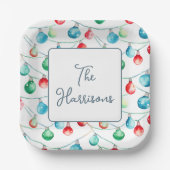 Waterverf Kerst String Lights gepersonaliseerd Papieren Bordje (Voorkant)