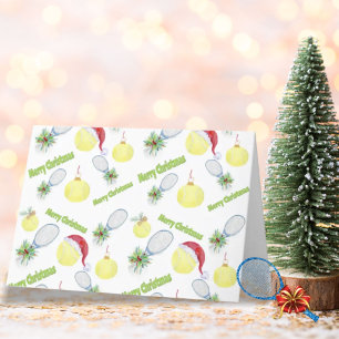 Waterverf Kerst Tennisracket En Ballen Feestdagen Kaart