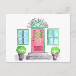 Waterverf kerst thuis briefkaart