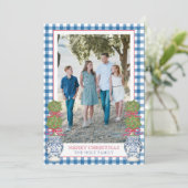 Waterverf Kerst Topiary Gingham Foto Feestdagenkaart (Staand voorkant)
