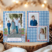 Waterverf Kerst Topiary Gingham Foto Feestdagenkaart