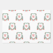 Waterverf Kerst Topiary Monogram Crest Inpakpapier Vel (Voorkant)