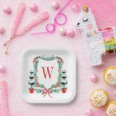 Waterverf Kerst Topiary Monogram Crest Papieren Bordje (Feest)