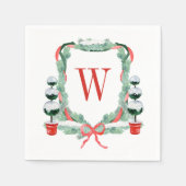 Waterverf Kerst Topiary Monogram Crest Servet (Voorkant)