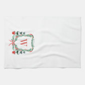 Waterverf Kerst Topiary Monogram Crest Theedoek (Horizontaal)