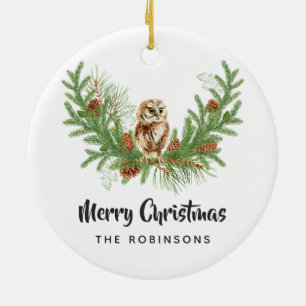 Waterverf Kerst Uil Familie Foto Keramisch Ornament