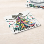 Waterverf kerst vierkante kartonnen onderzetter (Schuin)