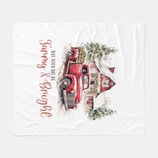 Waterverf Kerst Vrachtwagen en Schuur Fleece Deken (Voorkant (Horizontaal))