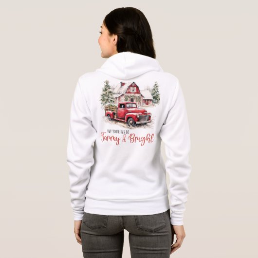 Waterverf Kerst  Vrachtwagen en Schuur Hoodie (Achterkant volledig)