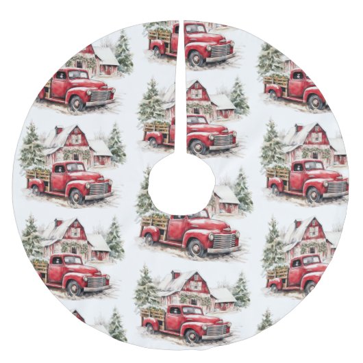 Waterverf Kerst Vrachtwagen en Schuur Kerstboom Rok (Voorkant)