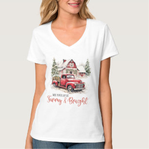 Waterverf Kerst  Vrachtwagen en Schuur T-shirt