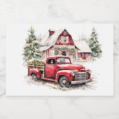 Waterverf Kerst Vrachtwagen en Schuur Voedselcontainer Etiket (Enkel label)