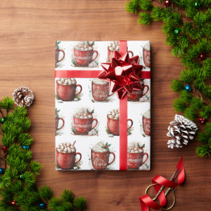 Waterverf kerst warme cacao in rode Mokken Cadeaupapier