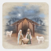 Waterverf kerstaire nerviteitsscène vierkante sticker (Voorkant)