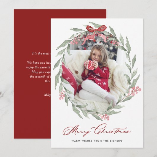 Waterverf kerstavond grote foto feestdagenkaart (Voorkant / Achterkant)