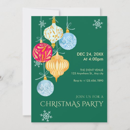 Waterverf kerstballen kaart (Voorkant)