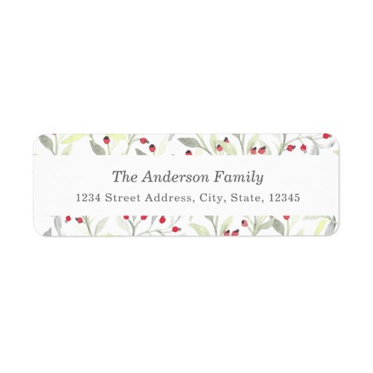 Waterverf kerstbessen retouradres etiket (Voorkant)