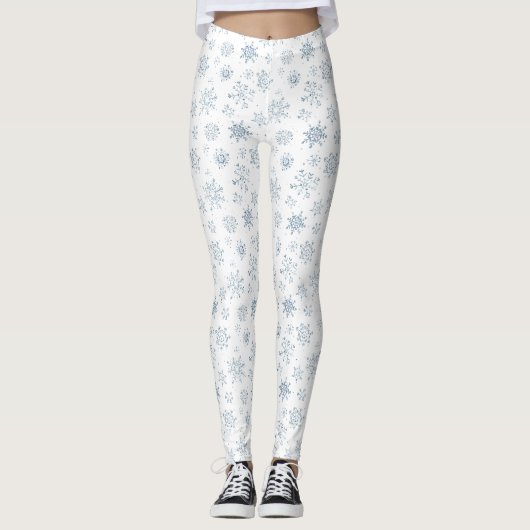 Waterverf kerstblauw Snowflake Leggings (Voorkant)