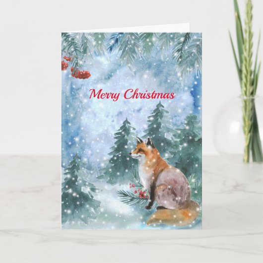 Waterverf kerstblauw vlies landschap feestdagen kaart (Voorkant)