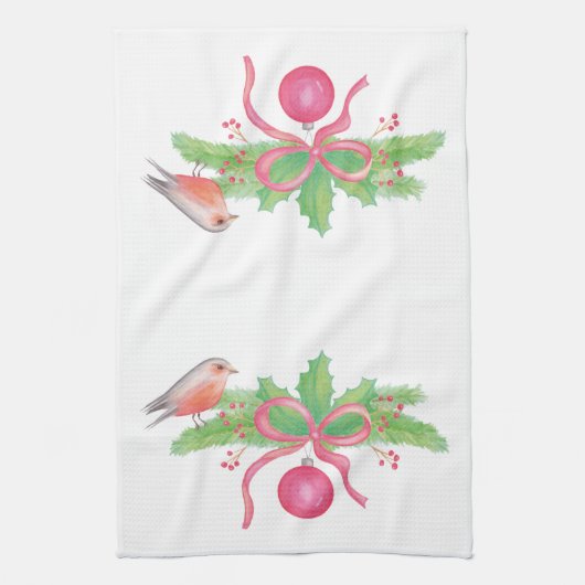 Waterverf kerstboeket theedoek (Verticaal)