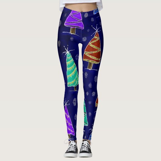Waterverf kerstbomen: bospatroon. leggings (Voorkant)