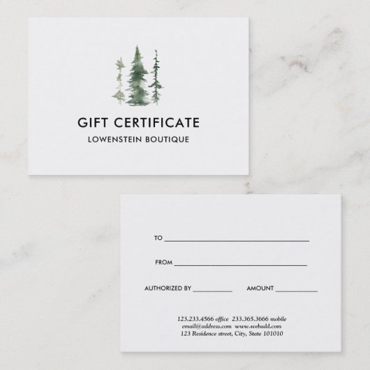 Waterverf kerstbomen | Cadeaubon Kortingskaartje (Voorkant / Achterkant)