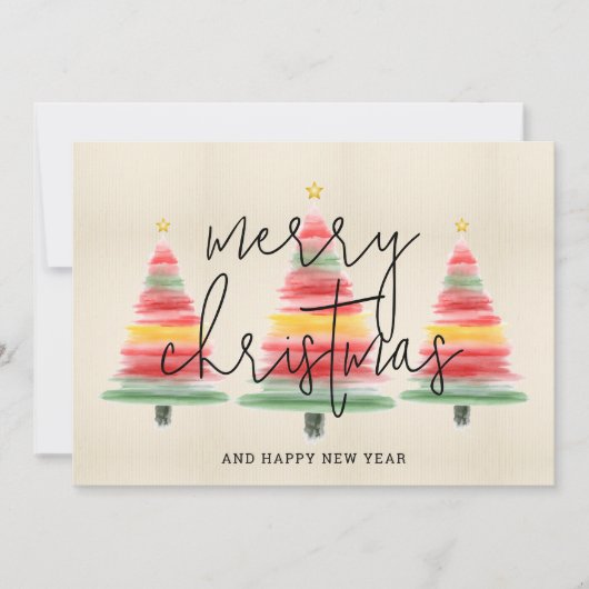 Waterverf kerstbomen feestdagenkaart (Voorkant)