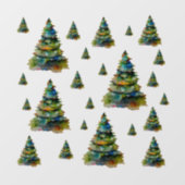 Waterverf kerstbomen feestelijk vakantiepatroon raamsticker (Vel)