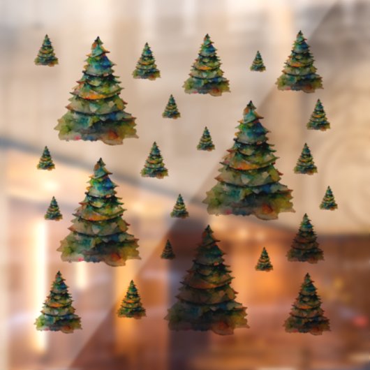 Waterverf kerstbomen feestelijk vakantiepatroon raamsticker (Vel 2)