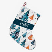 Waterverf kerstbomen gepersonaliseerd grote kerstsok (Voorkant (Hangend))