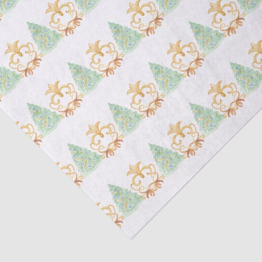 Waterverf Kerstbomen Goud Grandmillennial Tissuepapier (Detail)