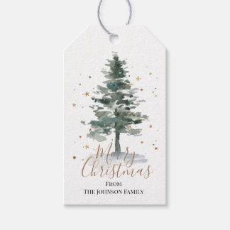 Waterverf kerstbomen gouden Labels Cadeaulabel