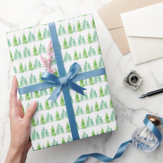 Waterverf kerstbomen groen wit cadeaupapier (Geschenken)