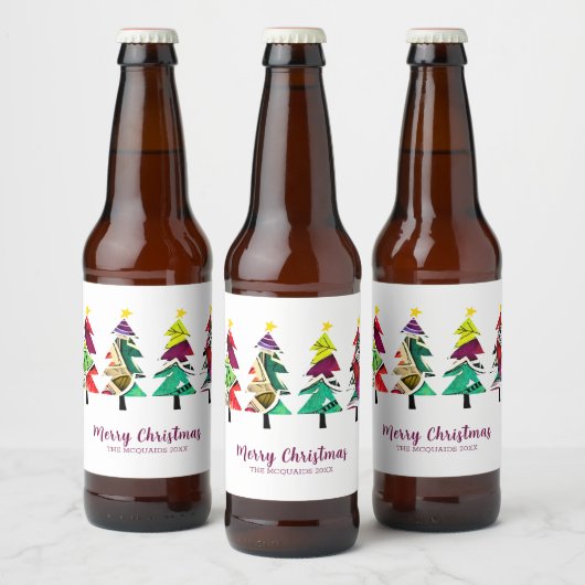 Waterverf kerstbomen kerst bier etiket (Flessen)