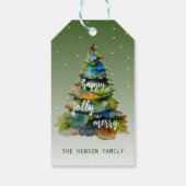 Waterverf kerstbomen Merry Jolly Happy Cadeaulabel (Achterkant)