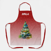 Waterverf kerstbomen Merry Jolly Happy Red Schort (Voorkant)