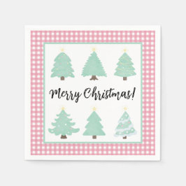 Waterverf kerstbomen met roze bonnen servet