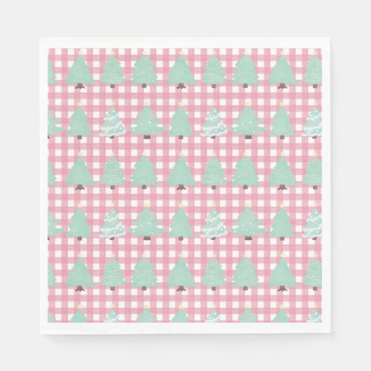 Waterverf kerstbomen met roze rand servet (Voorkant)