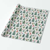 Waterverf kerstbomen op wit cadeaupapier (Uitgerold)