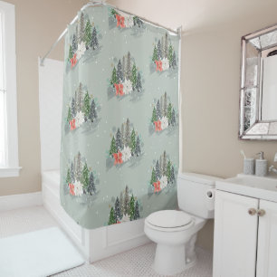 Waterverf kerstbomen sneeuwvlokken douchegordijn