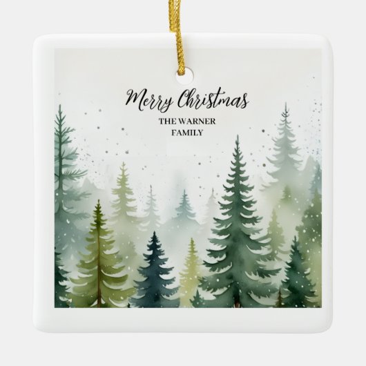 Waterverf Kerstbomen Snowy Winter Keramisch Ornament (Voorkant)