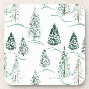 Waterverf kerstbomen. Winterbos. Bier Onderzetter