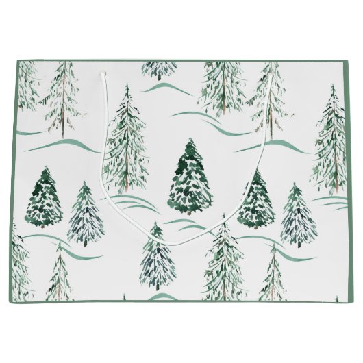 Waterverf kerstbomen. Winterbos. Groot Cadeauzakje (Voorkant)