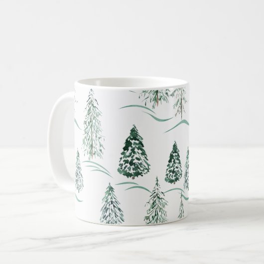 Waterverf kerstbomen. Winterbos. Koffiemok (Voorkant links)
