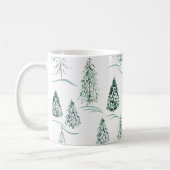 Waterverf kerstbomen. Winterbos. Koffiemok (Links)
