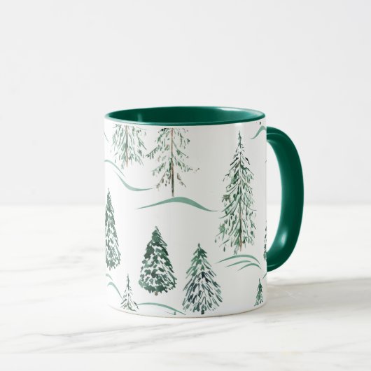Waterverf kerstbomen. Winterbos. Mok (Voorkant rechts)