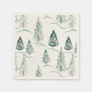 Waterverf kerstbomen. Winterbos. Servet