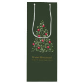 Waterverf kerstboom aangepaste familienaam wijn cadeautas (Voorkant)
