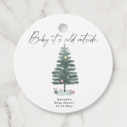 Waterverf kerstboom baby shower bedankjes labels (Voorkant)